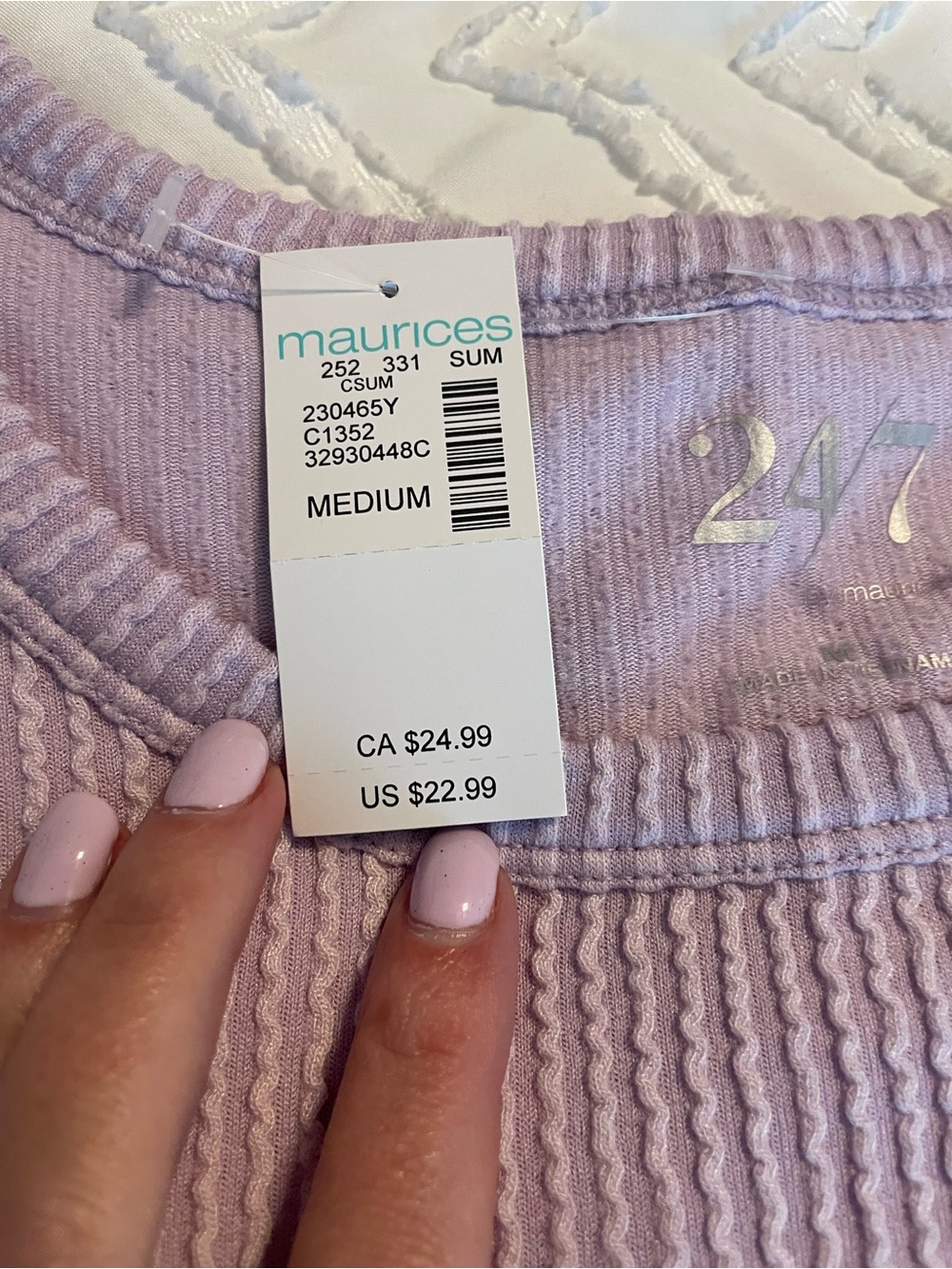 Maurices Ribbed Bandeau Top - Light Lavender